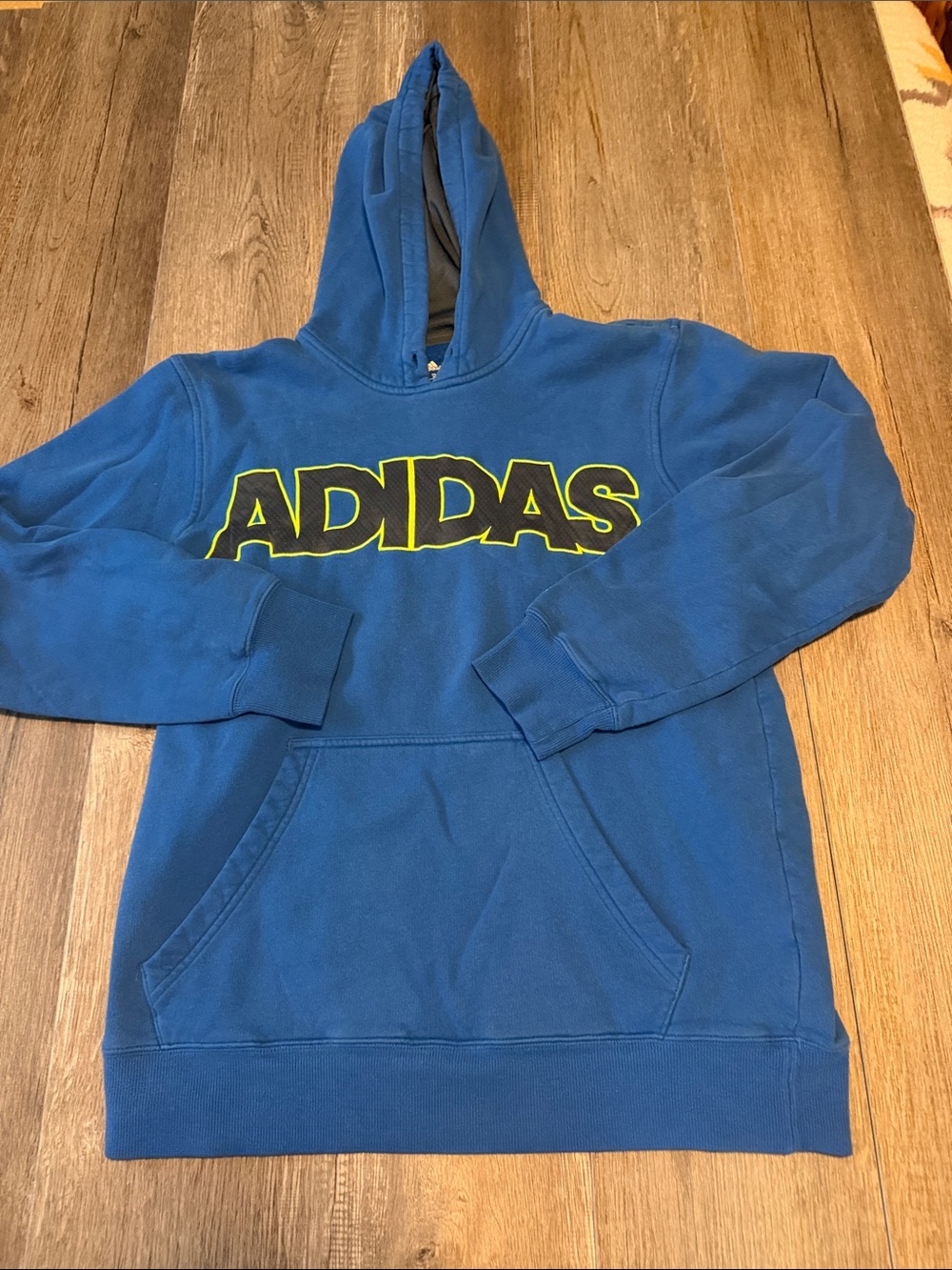 adidas Blue Crewneck Hoodie with Neon-Outlined Logo